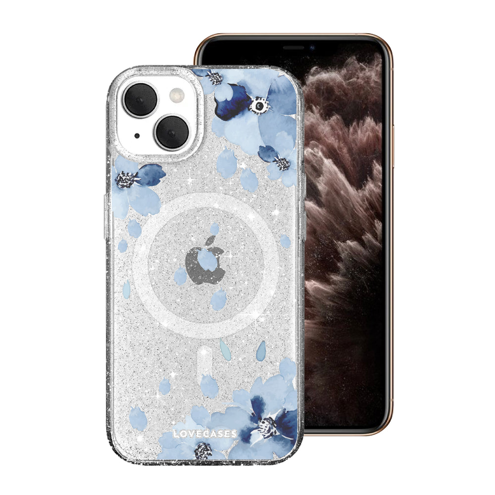 
            
                Load image into Gallery viewer, Magsafe Blue Floral Glitter Tough Case
            
        