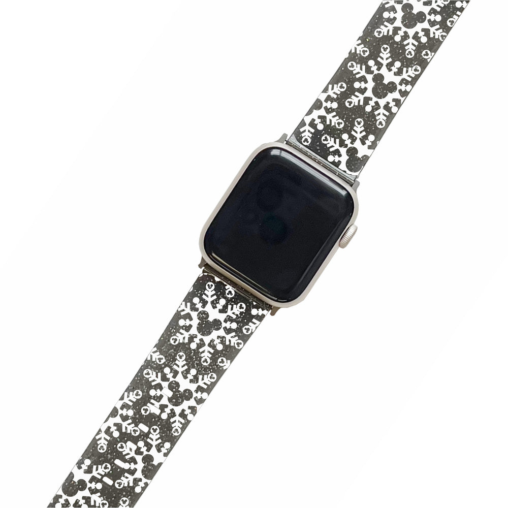 
            
                Load image into Gallery viewer, Snowflake Mickey Black Glitter Smartwatch Strap
            
        
