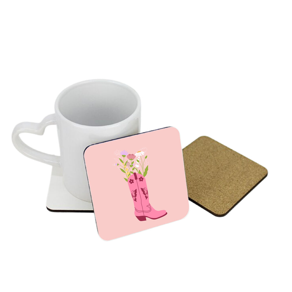 Floral Cowgirl Boot Square Coaster