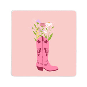 Floral Cowgirl Boot Square Coaster