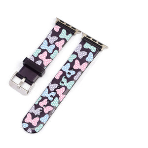 Pastel Minnie Bow Pattern Black Smartwatch Strap