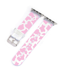 Pink Cow Print Clear Smartwatch Strap