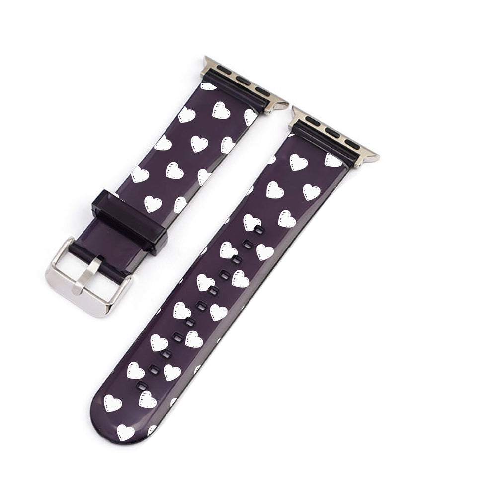 White Hearts Black Smartwatch Strap