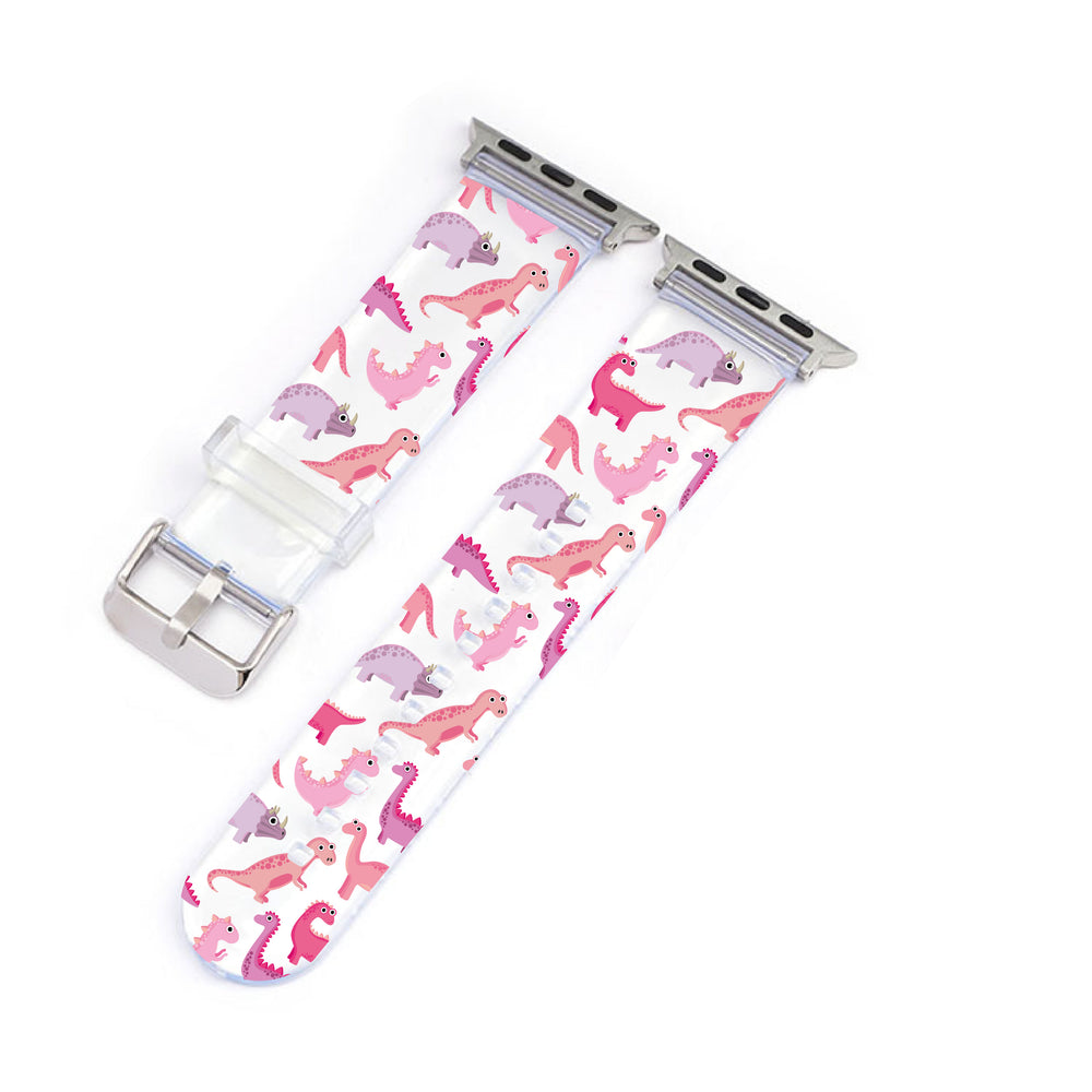 Pink Dinosaur Clear Smartwatch Strap