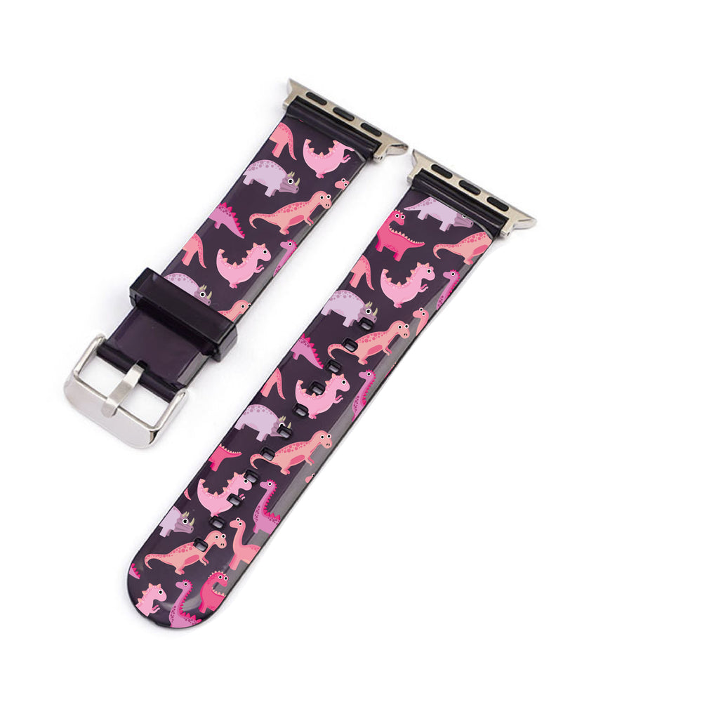 Pink Dinosaur Black Smartwatch Strap