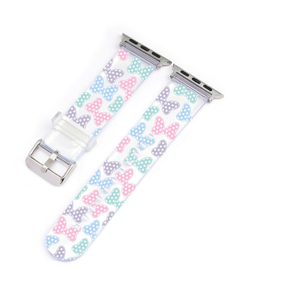 
            
                Load image into Gallery viewer, Pastel Minnie Bow Pattern Clear Smartwatch Strap
            
        