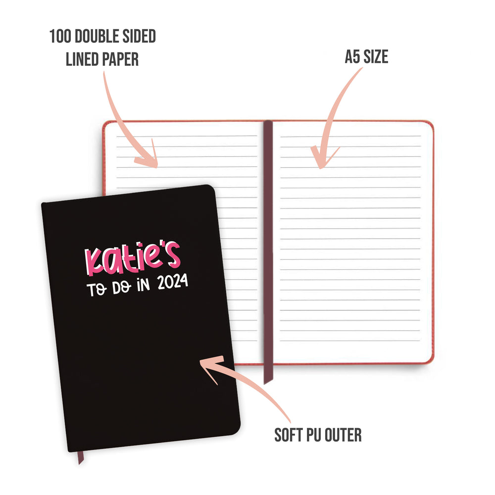 Personalised To-Do 2024 Black Notebook