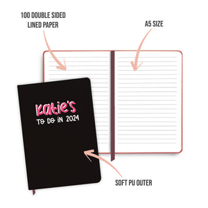 Personalised To-Do 2024 Black Notebook