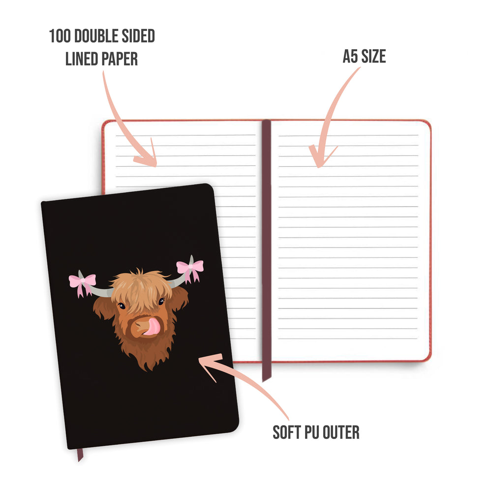 Bonnie the Highland Cow Black Notebook