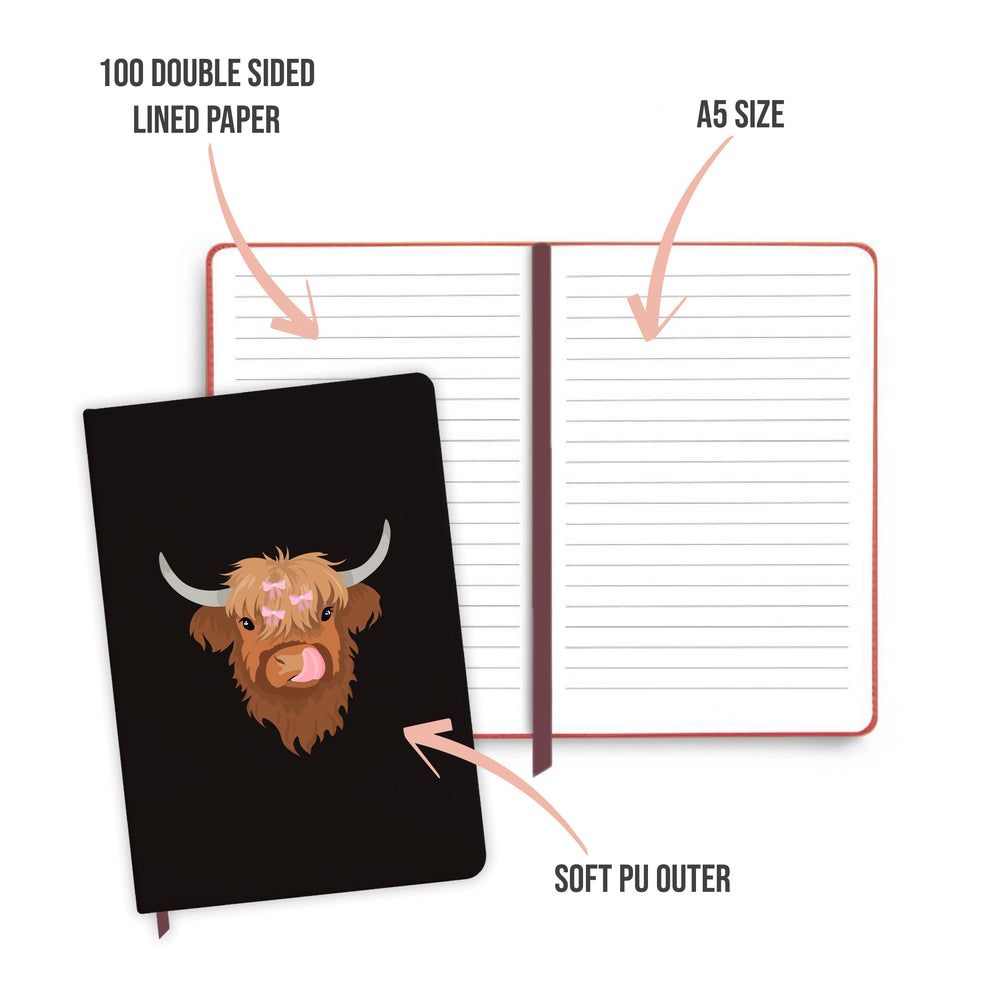 Connie the Highland Cow Black Notebook