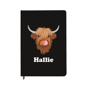 Personalised Highland Cow Black Notebook