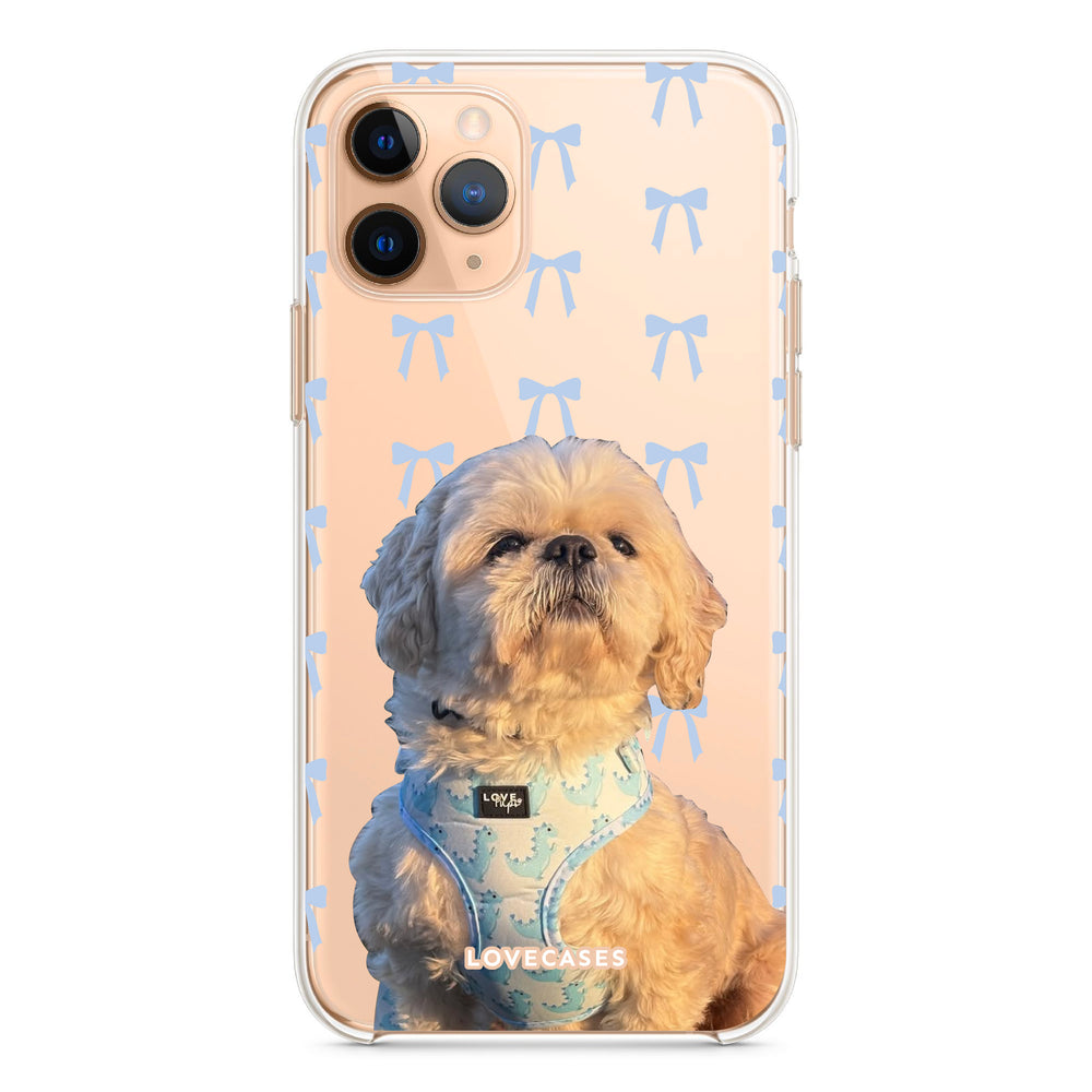 Personalised Blue Bows Pet Portrait Phone Case