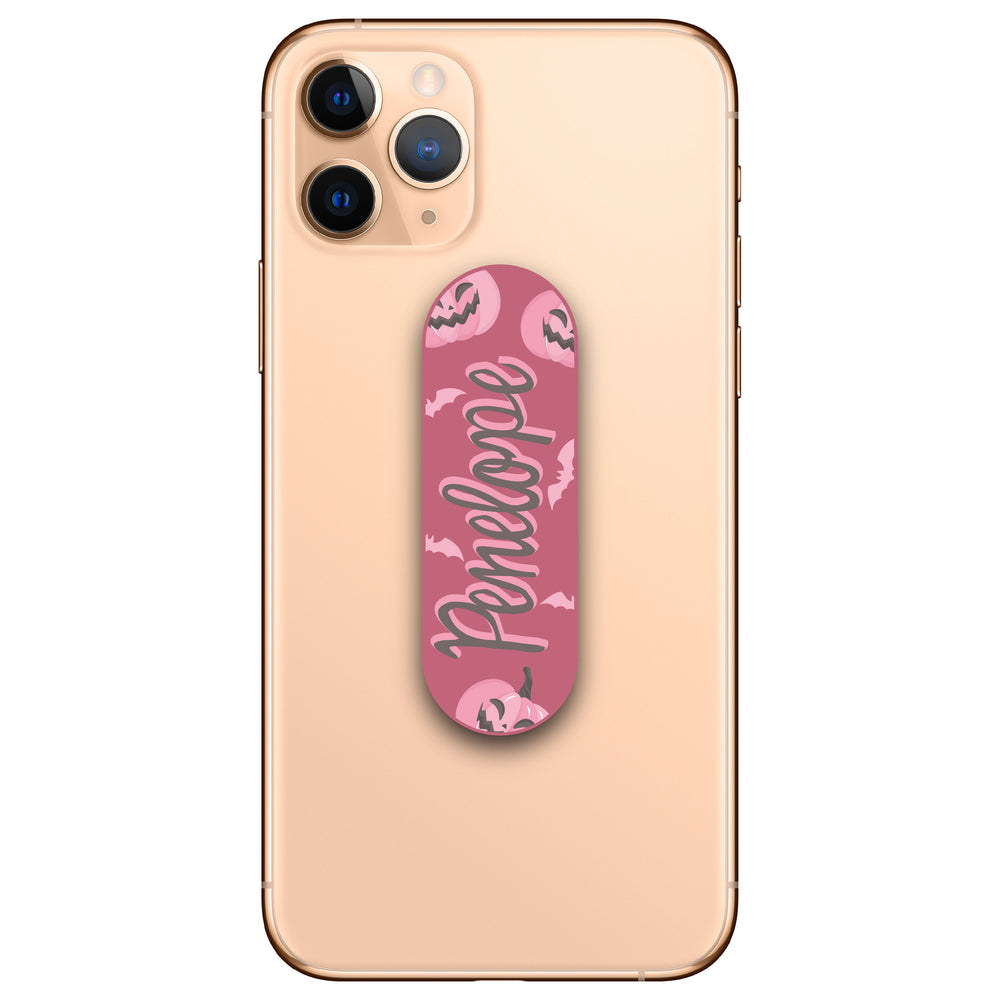 
            
                Load image into Gallery viewer, Personalised Pink Halloween Pumpkin Phone Loop
            
        