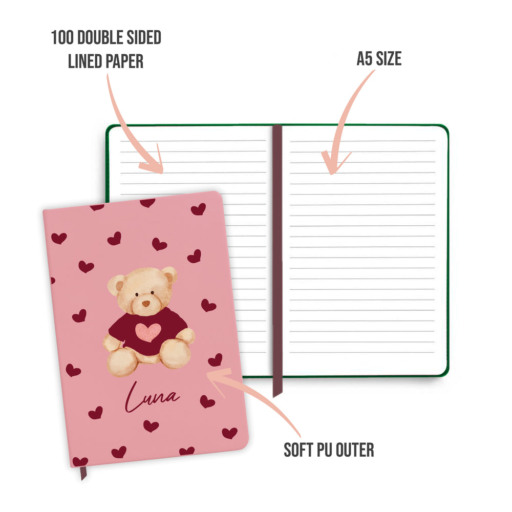 Personalised Burgundy Teddy Bear Notebook
