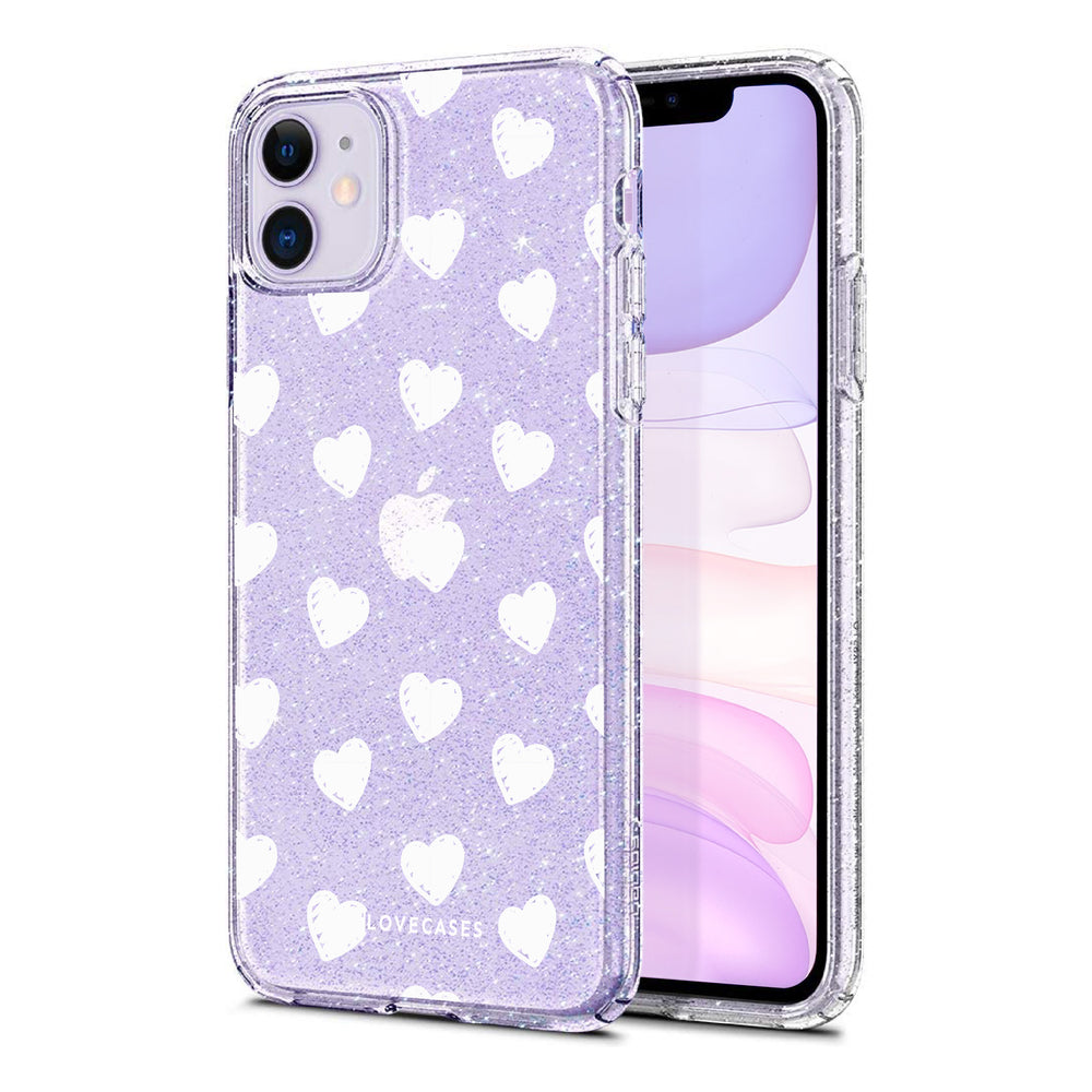 White Hearts Glitter Phone Case