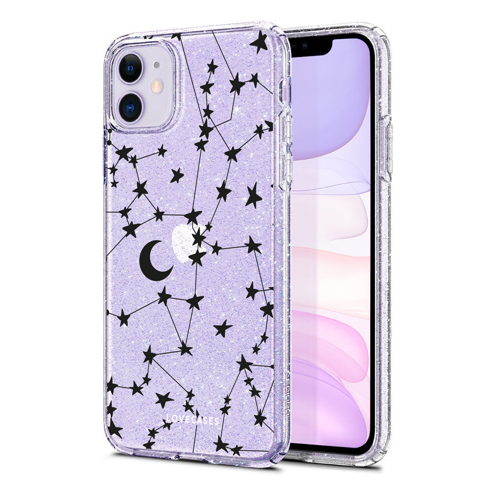 Lovecases White Stars & Moons Glitter Case - For iPhone 15 Pro