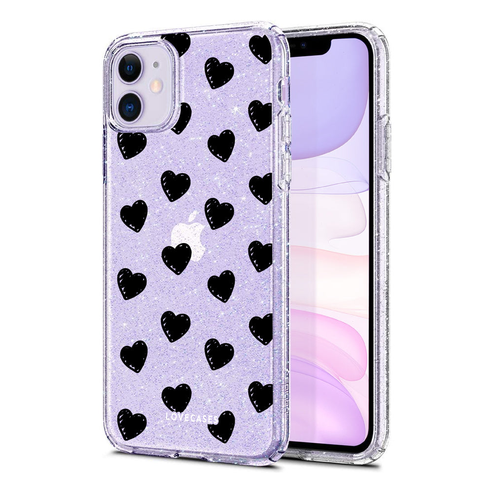 Black Hearts Glitter Phone Case