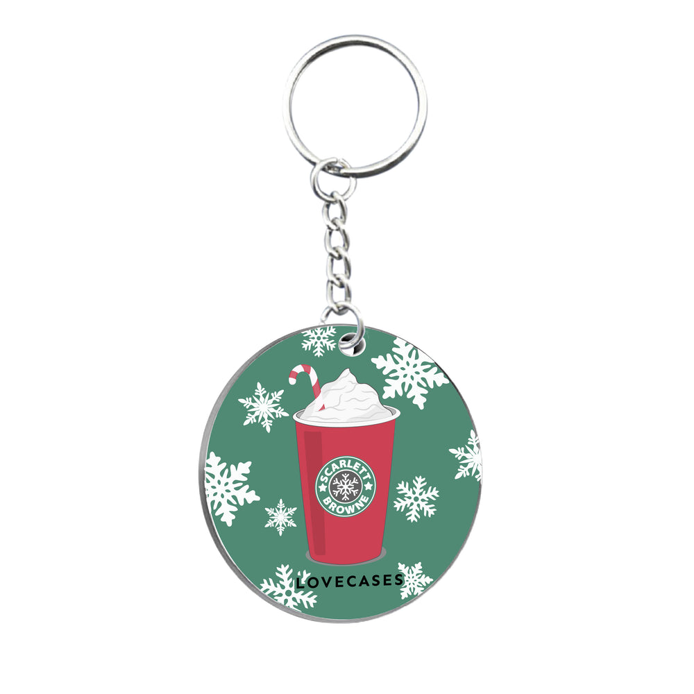 Personalised Christmas Cup Circle Keyring