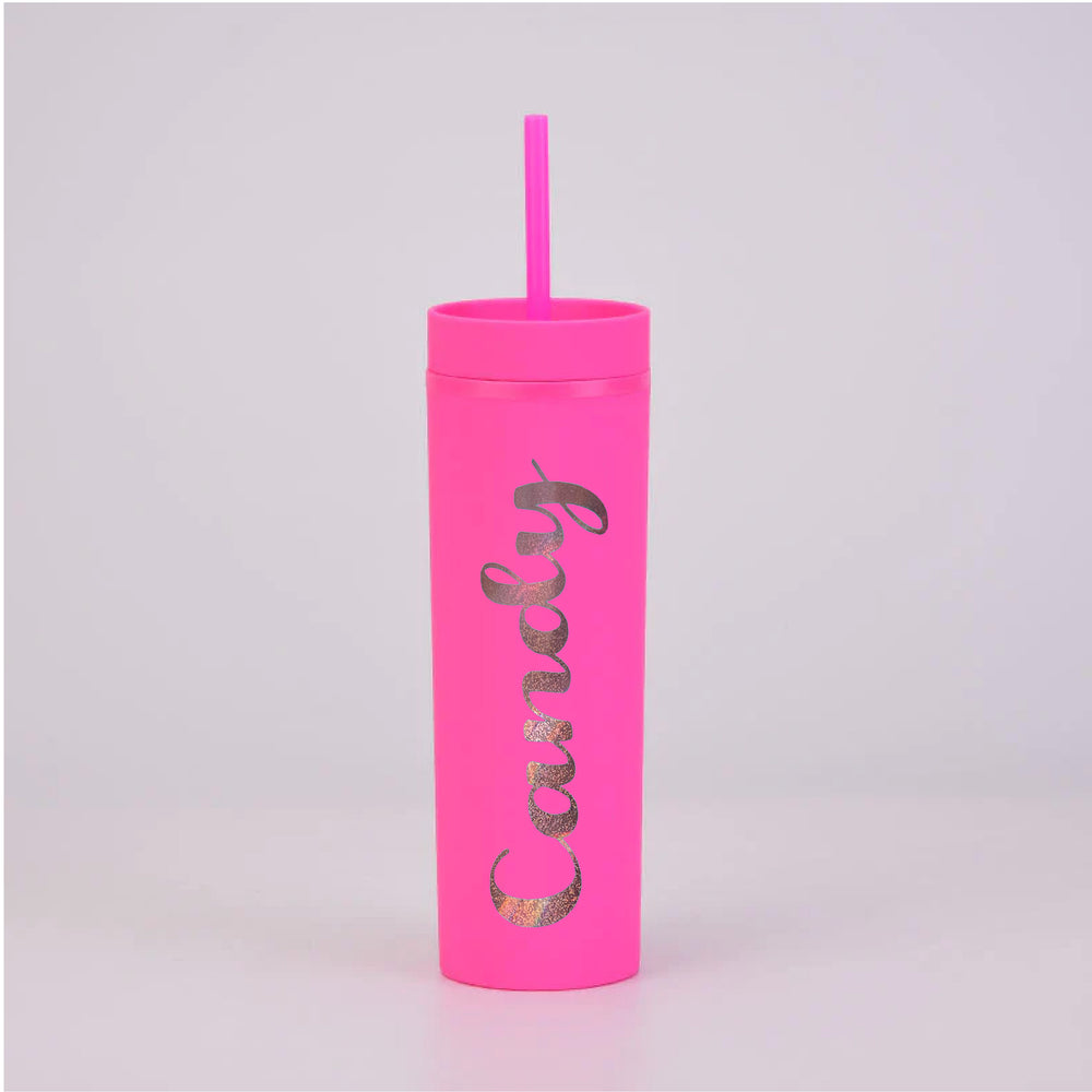 Personalised Name - Hot Pink Skinny Tumbler