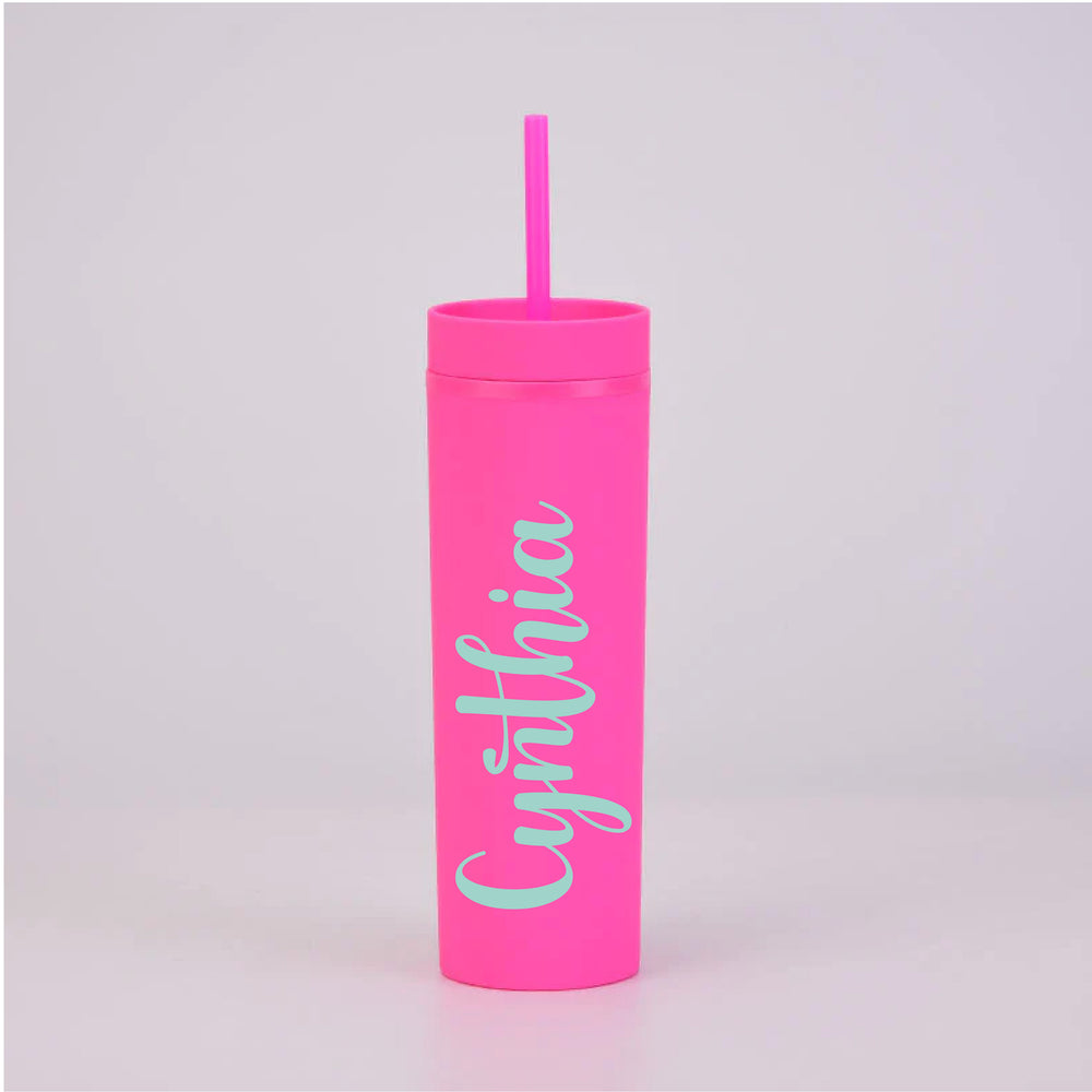 Personalised Name - Hot Pink Skinny Tumbler