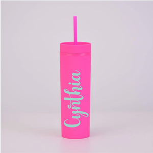 Personalised Name - Hot Pink Skinny Tumbler