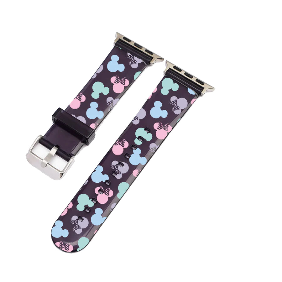 
            
                Load image into Gallery viewer, Pastel Mickey &amp;amp; Minnie Black Smartwatch Strap
            
        