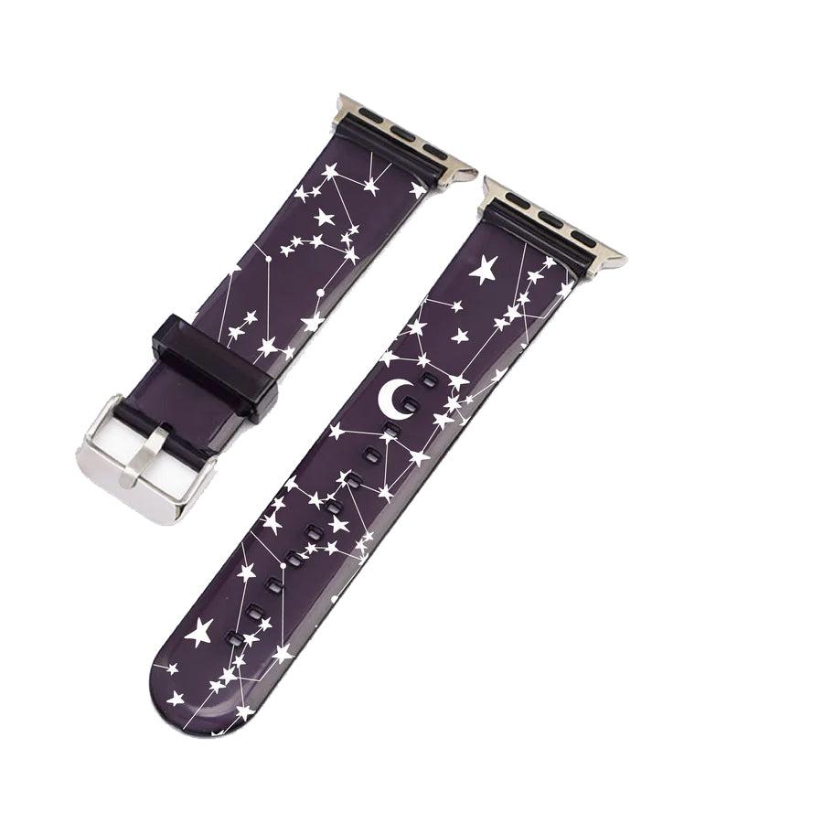 White Stars & Moons Black Smartwatch Strap