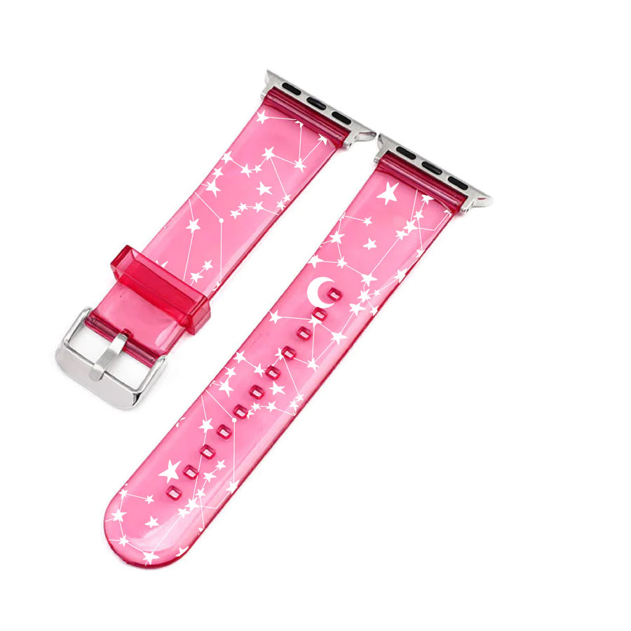 White Stars & Moons Pink Smartwatch Strap