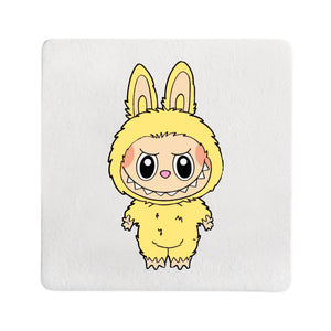 Yellow Labubu Craze Square Coaster