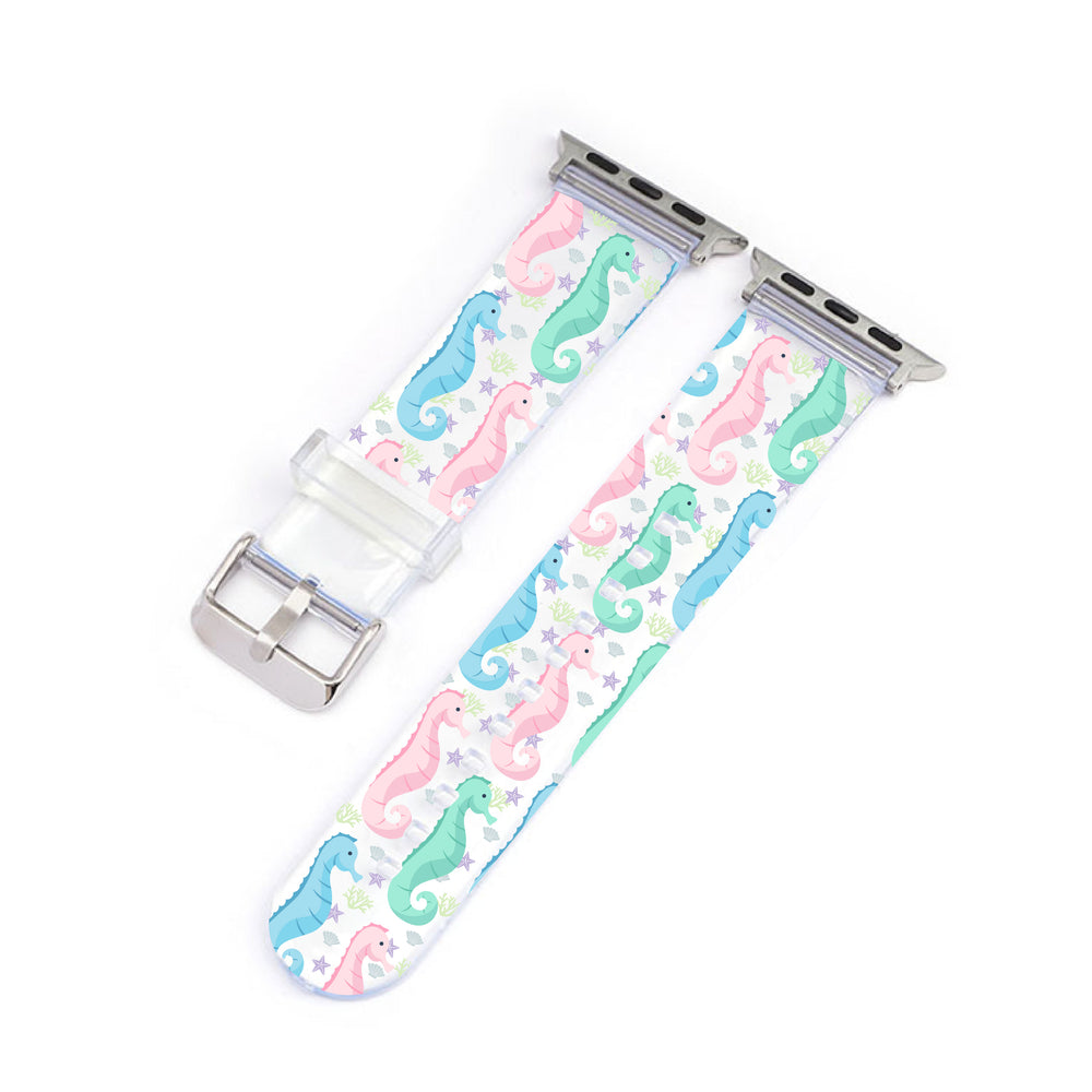 Pastel Sea Horses Clear Smartwatch Strap