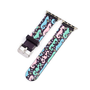 Pastel Sea Horses Black Smartwatch Strap