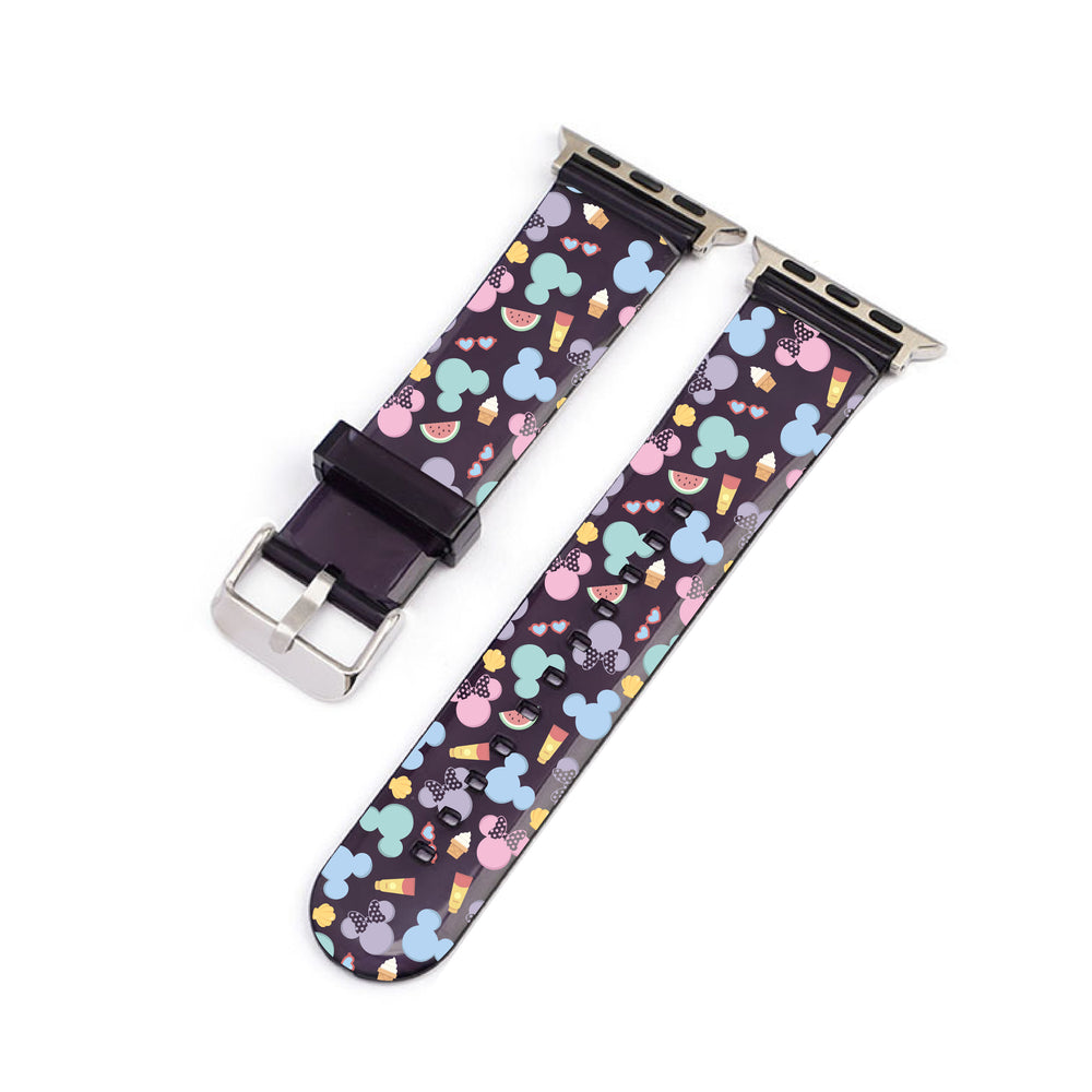 Summer Pastel Mickey & Minnie Black Smartwatch Strap