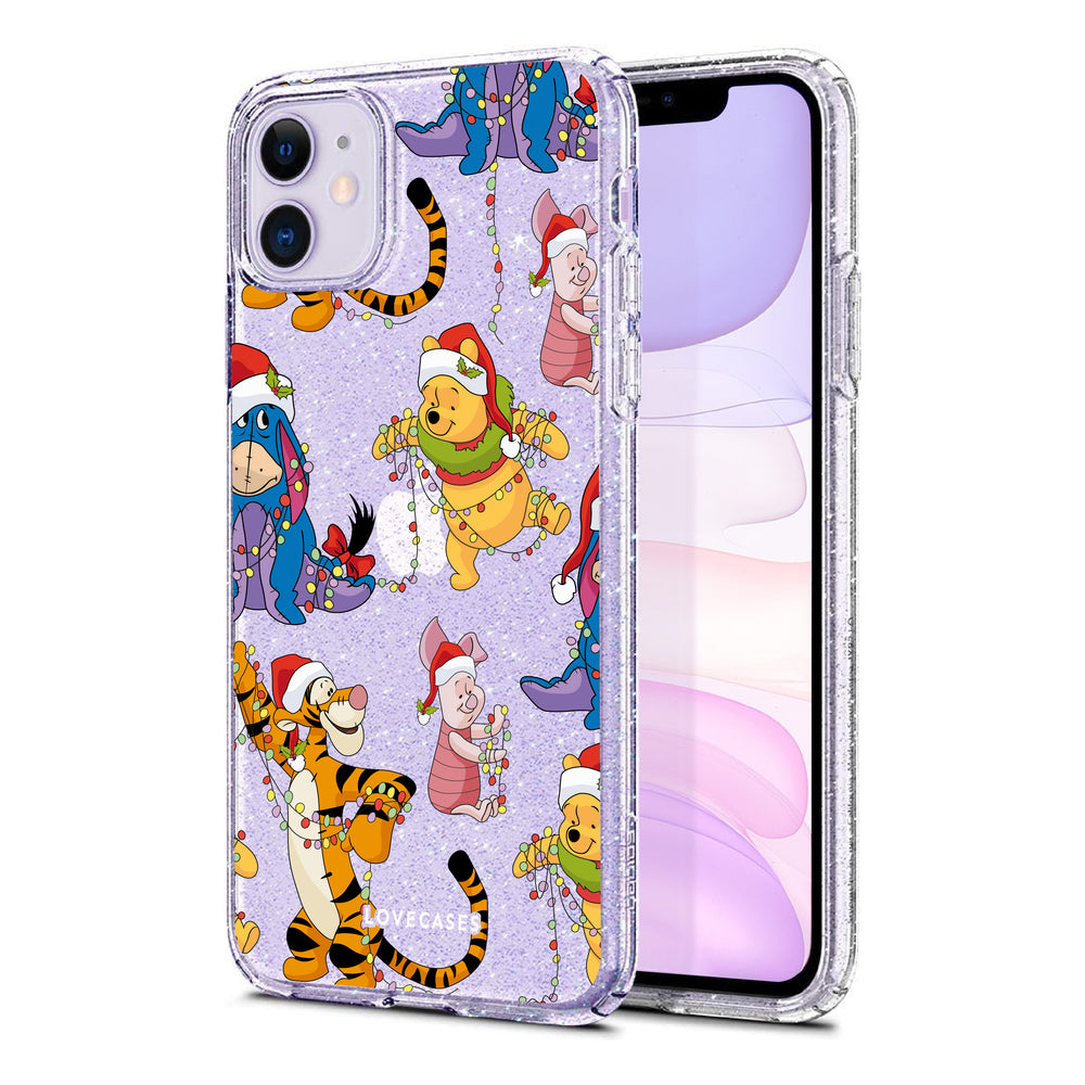 Christmas Winnie & Friends Glitter Phone Case