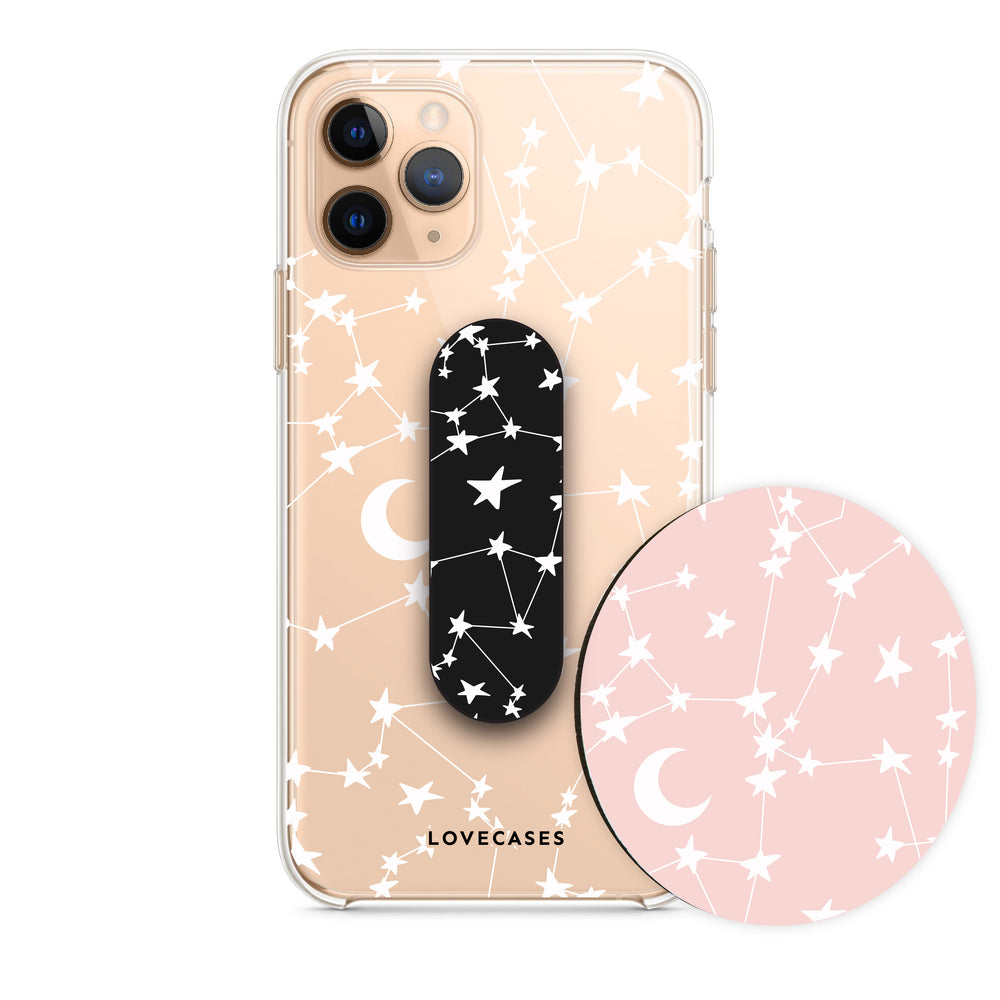 White Stars & Moons Phone Case, Phone Loop + Coaster Bundle