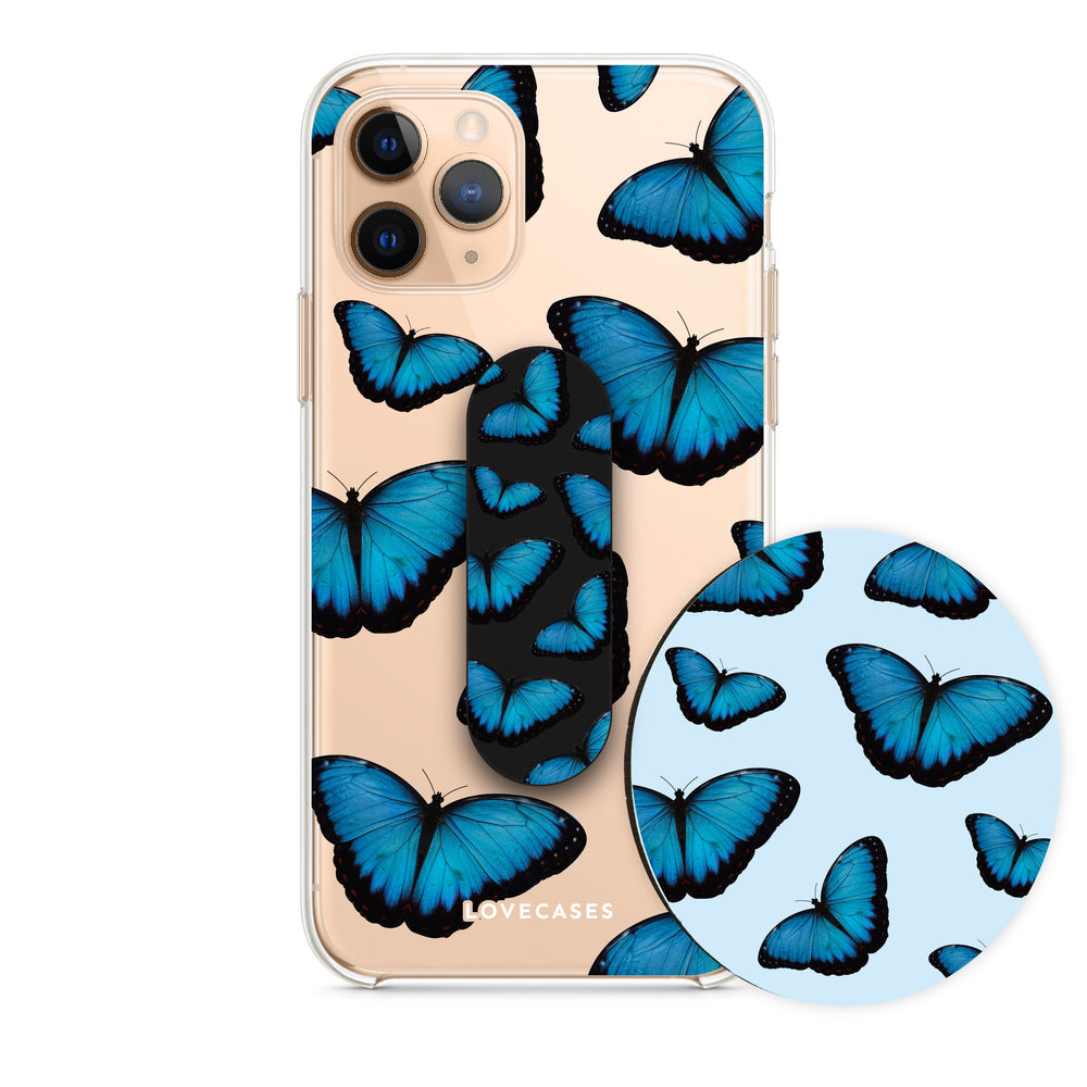 Blue Butterfly Phone Case, Phone Loop + Coaster Bundle