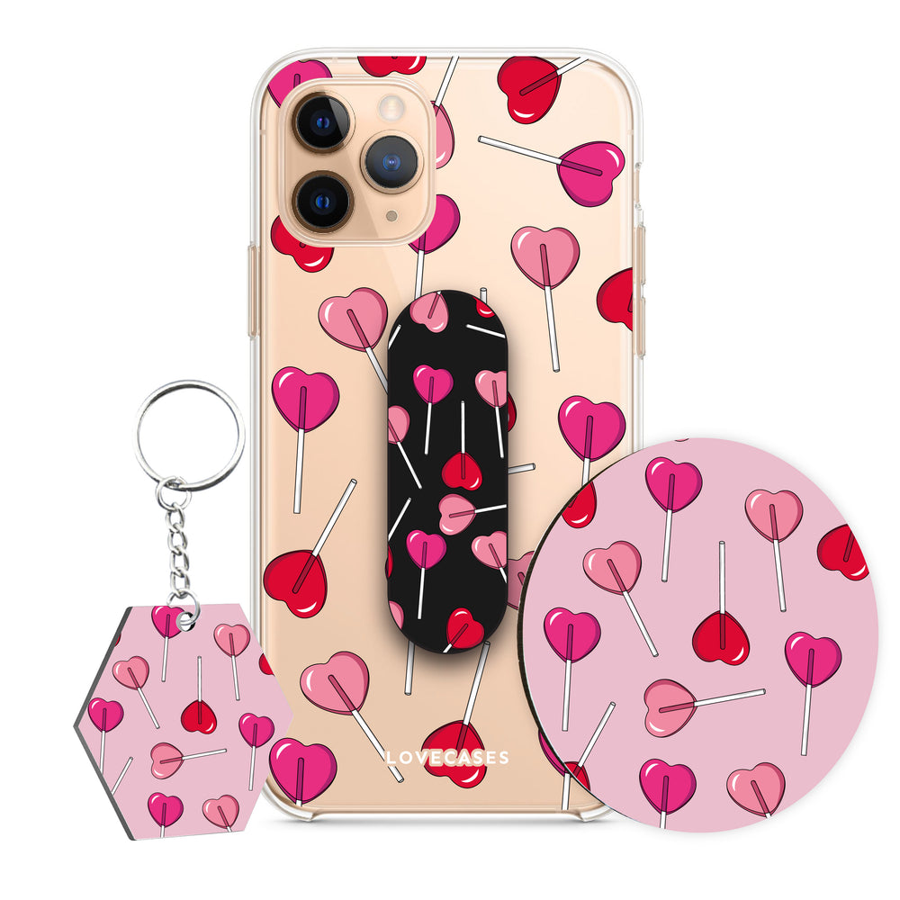 Lollipop Love Phone Case, Phone Loop, Coaster + Keyring Bundle