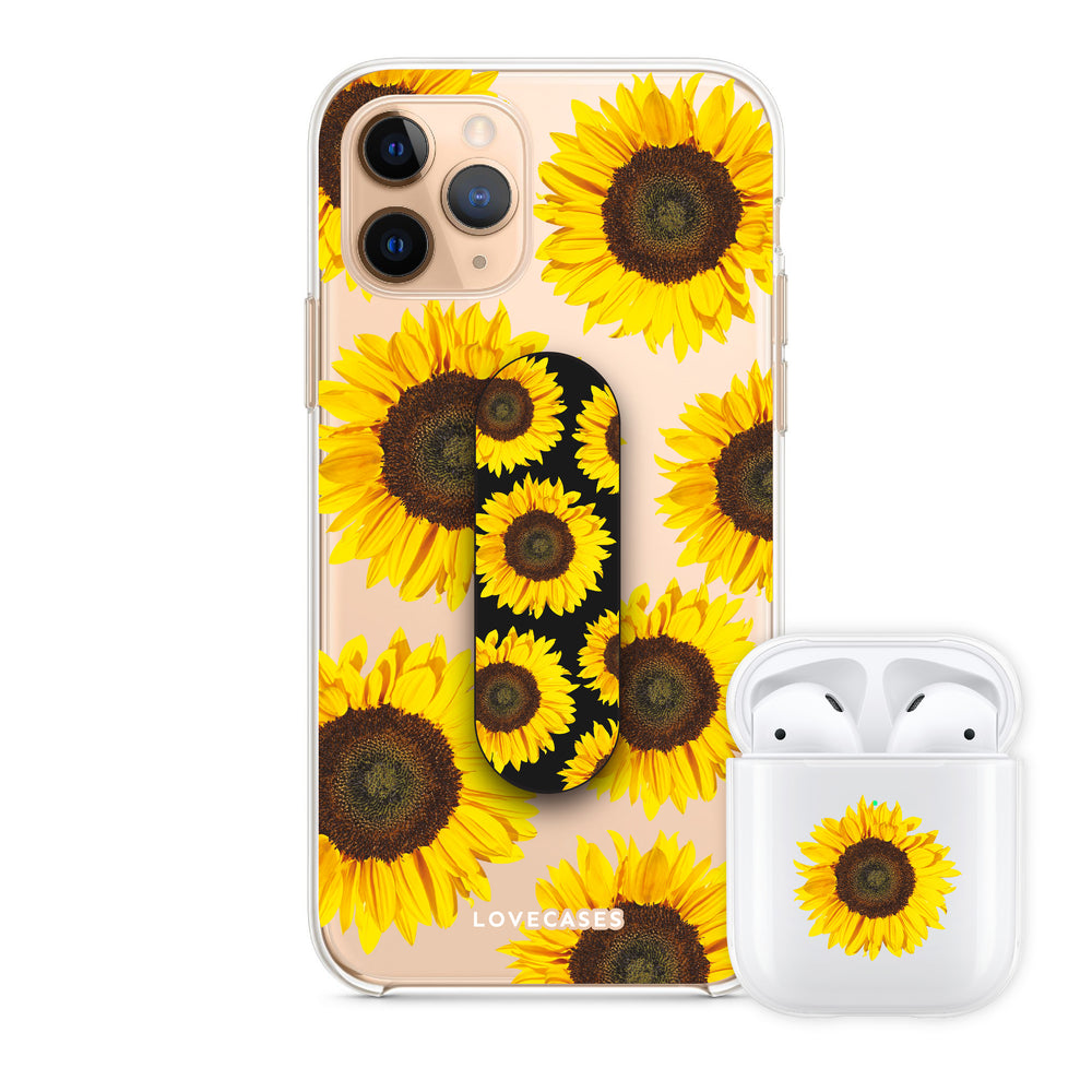 Sunflower Phone Case, Phone Loop + AirPod Bundle