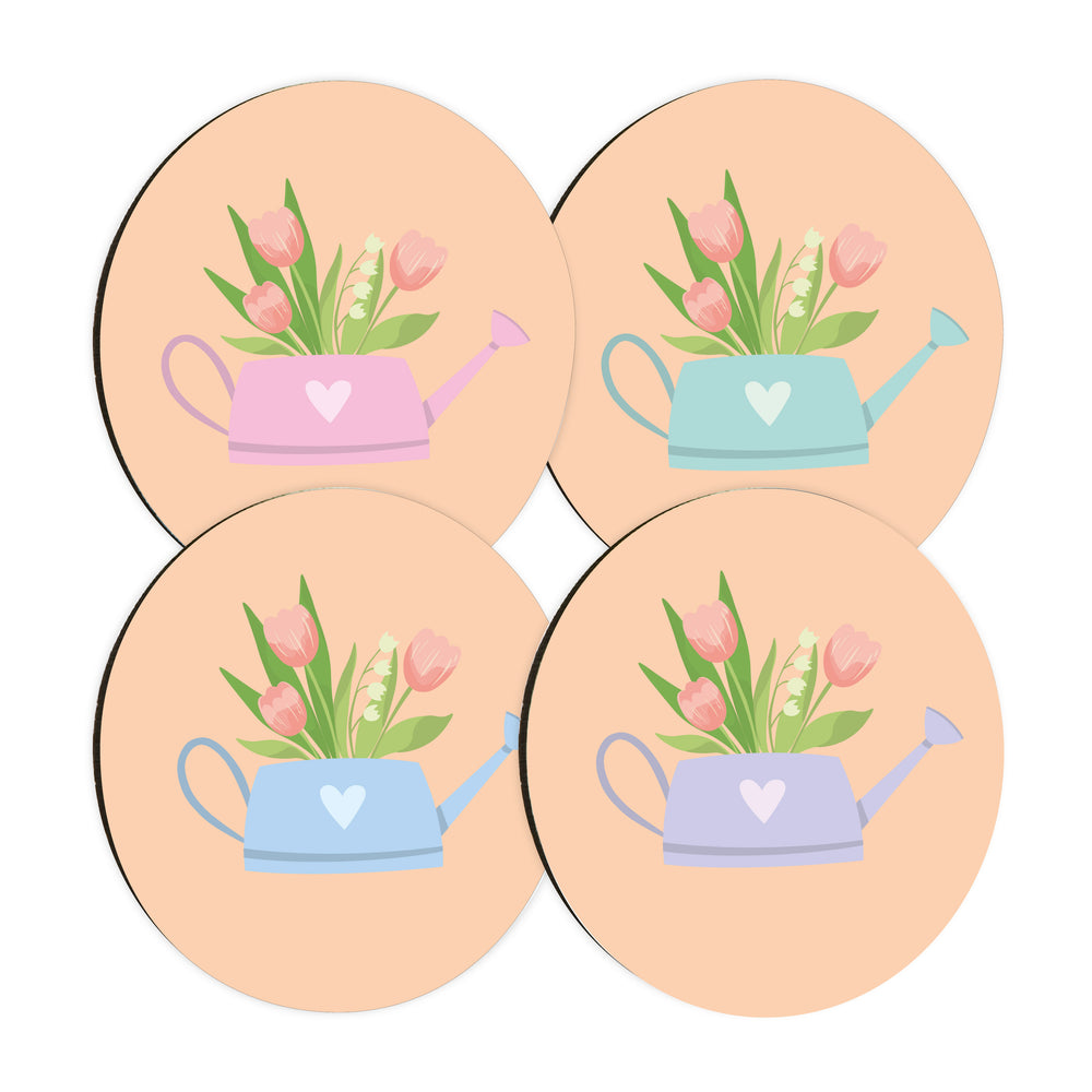 Set of Four Watering Can Circle Coasters