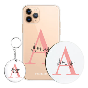 Personalised Initial Phone Case, Coaster + Keyring Bundle