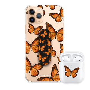 Orange Butterfly Phone Case, Phone Loop + AirPod Bundle