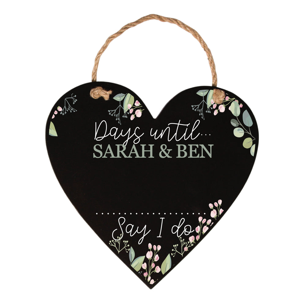 Personalised Chalkboard Wedding Countdown Heart Plaque