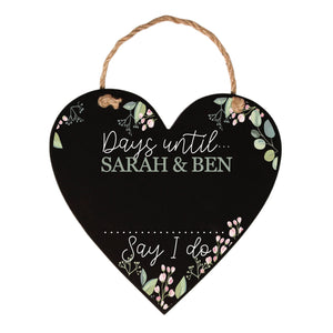 Personalised Chalkboard Wedding Countdown Heart Plaque