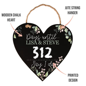 Personalised Chalkboard Wedding Countdown Heart Plaque