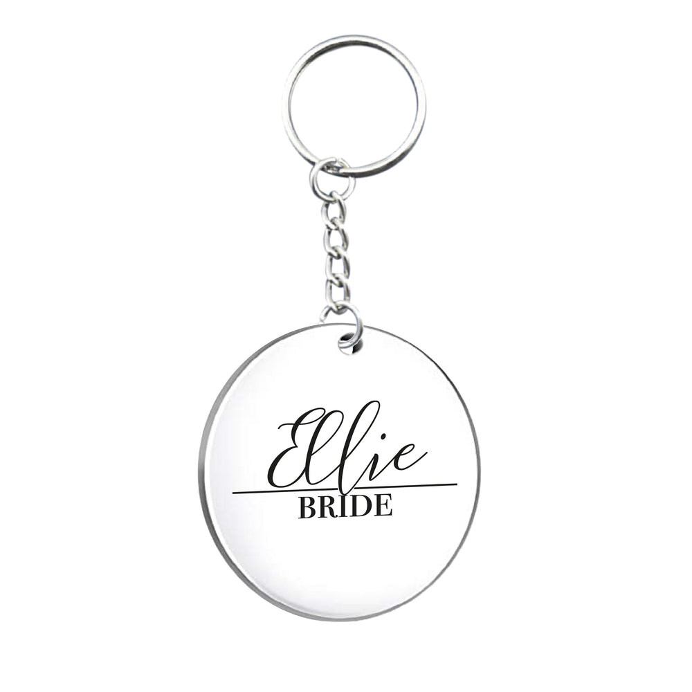 
            
                Load image into Gallery viewer, Personalised Script Bride Circle Keyring
            
        