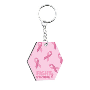 Pink Ribbon Hexagonal Keyring