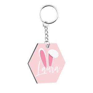 Personalised Bunny Ears Hexagonal Keyring