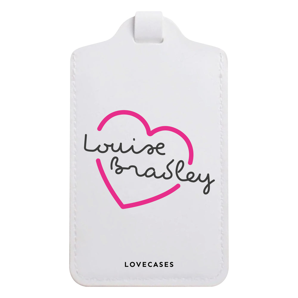 White Personalised Island Heart Luggage Tag