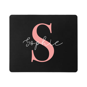 Personalised Initial Black Rectangle Mouse Mat