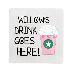 Personalised Pink Drink Square Coaster
