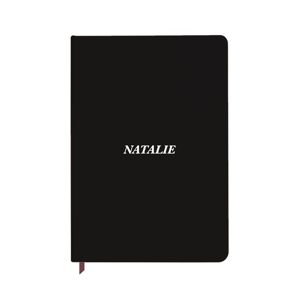 Personalised Italic Name Black Notebook